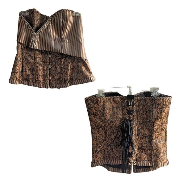 CHARMIAN COLLECTIONS Brown Steampunk Victorian Masquerade Costume Corse - Picture 5 of 10